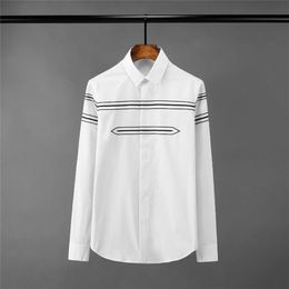 New Solid Colour Mens Shirts Luxury Long Sleeve Stripe Embroidery Casual Mens Dress Shirts Fashion Slim Fit Party Man294c