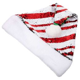 Christmas Sequin Hat Santa Hats Halloween Costumes Plush Headwea Bulk Flip Adults 230920