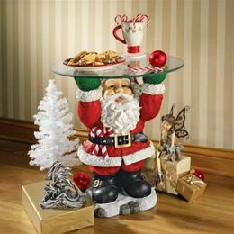 1PC Weihnachtsdekorationen Weihnachtsmann Tablett Keks Süßigkeiten Snack Geschenk Display Harz Skulptur Glasplatte Tisch Home Craft Dekoration Weihnachten 919