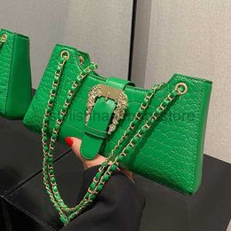 Shoulder Bags New Fashion Women's Crocodile Pattern Chain Shoulder Bag Handbag 2023 Luxury and Unique Underwear Bag Clutch Blue Green Arm Bagstylishhandbagsstore