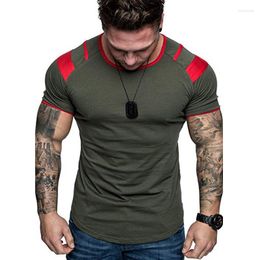 Men's Suits A2687 Summer Splicing Short Sleeve Cotton T Shirt Men Casual O-Neck Hip Hop T-Shirt Male Loose Slim Fashion Tees Tops US Size