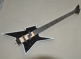 Unusual Shape 4 Strings Black Electric Bass Guitar with Neck-thru-body Can be Customised