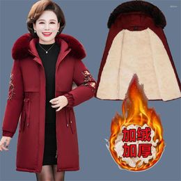 Women's Trench Coats Middle-aged Parkas Faux Fur Collar Jackets Winter Plus Velvet Lamb Hooded Cotton Jacket Womens Mama Overcoat