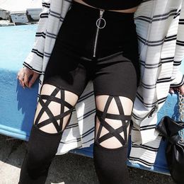 Women's Pants Punk Gothic Leggings Hollow Out Five-Pointed Star Trousers Women Clothing Summer Slim