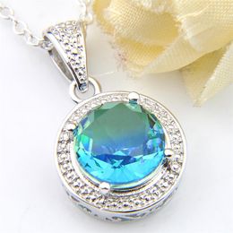 Luckyshine 10 mm Bi colored Tourmaline Gems Elegant Pendant Necklaces Women's Silver Chain Pendant Necklace Jewelry With Chai235L