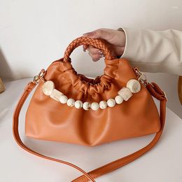 Evening Bags Fashion Women Pearl Cloud Wrapped Soft Leather Crossbody Lady Orange Handbag Clutches Female Messenger Shoulder