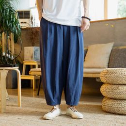 Men's Pants Japanese Loose Cotton Linen Male Summer Breathable Solid Color Trousers Fitness Streetwear