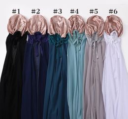 Ethnic Clothing 10pcs Plain Chiffon Shawl With Jersey Stain Cap Islam Inner Underscarf Headband Stretch Hijab Cover Headwrap Turbante