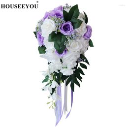 Decorative Flowers Waterfall Roses Wedding Bouquet Silk Rose Bride Hand Hold Flower Decoration Holiday Party Supply European