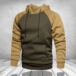 Men's Hoodies Armygreen Patchwork Men Fashion Hooded Sweatshirts Male Winter Spring Streetwear Casual Pullover Coats