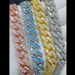 4 Colours for Options 12mm 16 18 20inch Gold Plated Ice Out CZ Stone Miami Cuban Chain Necklace Jewellery for Men Women330Z