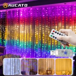 Christmas Decorations Usd Led Curtain Garland Rainbow Festoon Light String Lights Holiday Wedding Decorative 230919