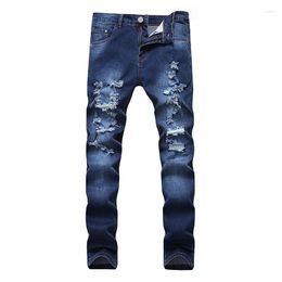 Men's Jeans Thin Denim Youth Straight Regular Fit Hole Ruined Pencil Pants Long Casual Plus Size