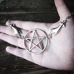 Pendant Necklaces Silver Colour Pentagram Pagan Necklace Alter Lnspired Long Big Gothic Classical Occult Dark Gift Men 2021 Fashion242g