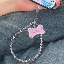 Keychains Sweet Cool Cute Rhinestone Bone Shape Charms Keychain Beads Tassel Phone Chain For Women Unisex Key Ring Harajuku Y2k Jewelry