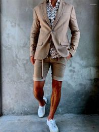 Men's Suits Summer Suit 2 Pieces Blazer Short Pants Single Breasted Peaked Lapel Business Slim Wedding Groom Tailored Costume Homme