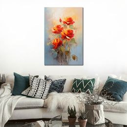 Red and Yellow Roses Flower Oil Painting Picture Print on Canvas Post Custom Gift for Hotel Hall Wall Decor