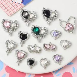 Charms 5PCS Sweet Alloy Shiny Pink Green White Love Heart DIY Beading Material Necklace Pendant Jewellery Accessories