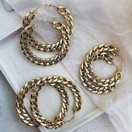 AMORCOME Punk Gold Color Chain Hoop Earrings for Women Fashion Popular Metal Circle Round Loop Earrings Statement Jewelry Gift1291a