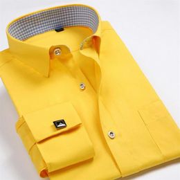 Brand High Quality New 2020 Fashion french cufflinks shirts men dress shirt Slim Fit Long Sleeve Cotton 4XL 10 Color1266n