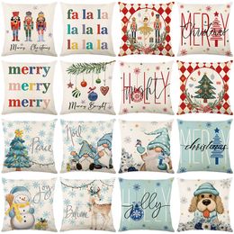 Pillow Case Cartoon Christmas Doll Pillowcases 45x45cm Linen Cover Santa Claus Snowman Dog Print Cushion Home Sofa Decorations 230919