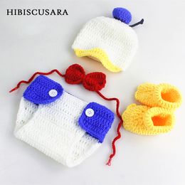 Caps Hats Handmade Knitting Baby Pography Clothing Costumes Cartoon Duck born Bebe Po Sets Hat Panties Bowtie Shoes 4pcs Outfits 230919