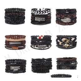 Vintage Punk Bracelets Mtilayer Leather Braided Rope Handmade Fashion Jewellery Wristband Bangles For Men Women Drop Delivery Dhtkl