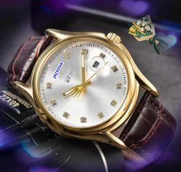 Day Date Automatic Three Pins Dial Watches Luxury Fashion Quartz Movement Clock Gold Silver Case Leisure Genuine Leather Strap Popular Wristwatches montre de luxe