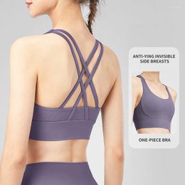 Yoga Outfit Naked High-strength Shockproof Sports Bra Vest Women's Summer With Chest Pad Underwear Cross Beautiful Back Fitness