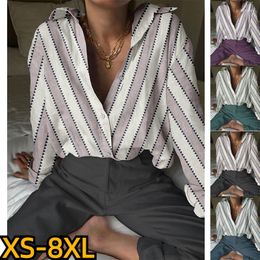 Women's Blouses 2023 Autumn Winter Women Abstract Print Long Sleeve Female V-neck Simple Style Button Ladies Sexy Casual Loose Shirt