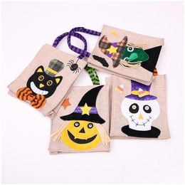 Other Festive Party Supplies 26X15Cm Halloween Linen Tote Bag Pumpkin Candy Storage Bags 4 Styles Halloweens Decoration Handbag T9I001 Dhe7B