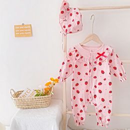 Rompers Sanlutoz Cotton Autumn Long Sleeve Infants Girls Clothing Baby Jumpsuits Fashion with Little Hat Princess 230919