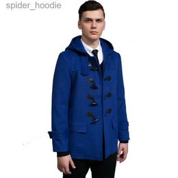 Men's Wool Blends Men Short Section Woollen Coat 2021 Spring And Autumn New England Leisure Hooded Horns Buckle Wool Jackets Male Slim Coats S-3xl L230919