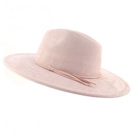 Suede Top Hat for Women 9.5cm Wide Brim Fedora Hat Men Autumn Winter Felt Jazz Hats Classic Church Big Fedoras
