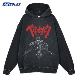 Men's Hoodies Sweatshirts Hip Hop Men Sweatshirt Hoodie Streetwear Anime Graphic Print Washed Pullover Autumn Harajuku Cotton Hooded Sweatshirt Black 230918