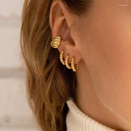 Hoop Earrings INS Trendy 14K Gold Plated Stainless Steel Post Twisted Huggie Earring For Women Mini Jewellery Gift