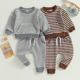 Clothing Sets Infant Baby Boys Girls Pants Set Autumn Outfits Striped Long Sleeve Pocket Sweatshirt Elastic Waist Sweatpants Clothes