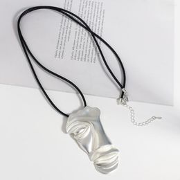 Pendant Necklaces ALLYES Personality Abstract Human Head Leather Necklace Hip Hop Silver Color Half Face Mask Unisex Jewelry