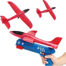 Airplane Toy, One-Click Ejection Model Foam Airplane with 1 Pack Large Throwing Foam Plane, Flying Toy for Kids Boys Gift