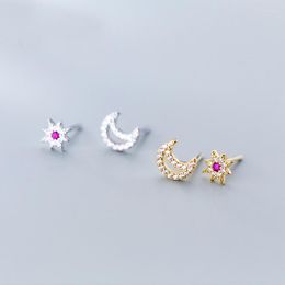 Stud Earrings MloveAcc Authentic 925 Sterling Silver Moon & Sun For Women Cubic Zircon Wedding Jewelry