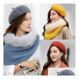 12 Colours Womens Cashmere Beret High Grade Solid Beanie Painter Cap Bonnet Caps Stretchy Flat Hat Stylish Trilby Winter Warm Outdoor D Dh8Os