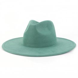 9 5 CM Big Brim Jazz Fedora Hats Men Suede Fabric Heart Top Felt Cap Women Luxury Designer Brand Party Green Fascinator Hats2170