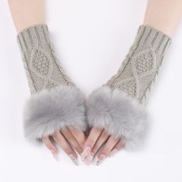 Warm Fur Knitting Short Gloves Winter Crochet Arm Fingerless Arm Cover Mittens Cuff for Women Fashion Accessories