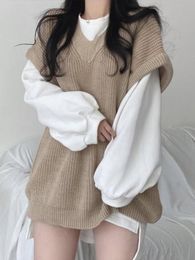 Women's Sweaters Autumn Winter Sweater Vest Women Korean Fashion Preppy Style Knitted Sweater Female Oversized Casual Loose Sleeveless Pullovers 230919