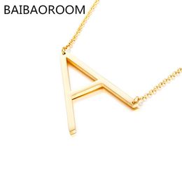 whole Fashion Letter Necklaces Pendants alphabet Gold Colour Stainless Steel Choker Initial Necklace Women Girl Jewellery Collier259y