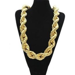 Mens Gold Plated Hip Hop Necklace Copper Heavy 3cm Extra Large Rope Chain272e