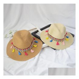 Mticolor Ethnic Style St Hat Women Wide Brim With Colorf Tassels For Summer Beach Hats Lady Outdoor Panama Cap Ship Drop Delivery Dhuaz