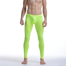 Sexy Men Mesh Undershirts Transparent Erotic Ultra-thin Gay Long Johns Ice Silk Leggings Pants Tights Casual Underpants Man Pantie219m