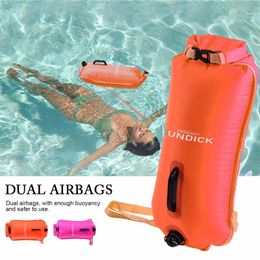 Life Vest Buoy Iatable Swim Buoy Drybag For Sports Water Bag Swimmers Towing Float Bags Dry Double Air Belted Waist Safety Storage Bag 230919