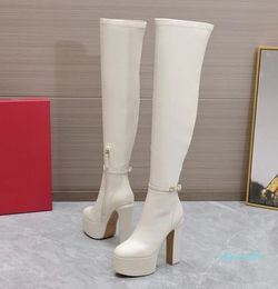 Women's Boots Are Over The Knee Thick High Heels Thick Soles Round Head Zipper with Buckle